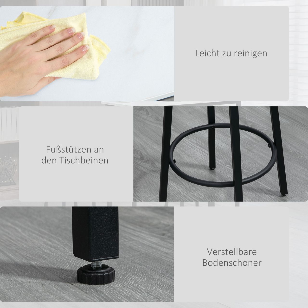 HOMCOM Bartisch mit Barhocker Set, 3-TLG. Bartisch Set, Esstisch mit 2 Barhocker