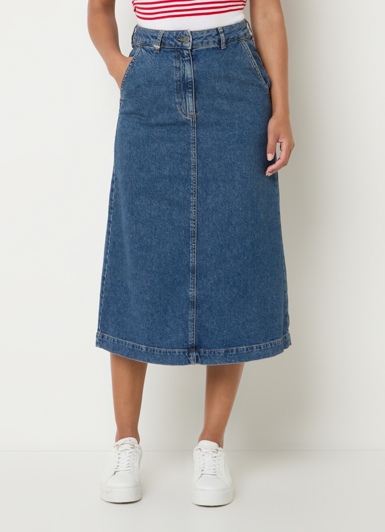 Fustă midi din denim Benetton cu buzunare laterale