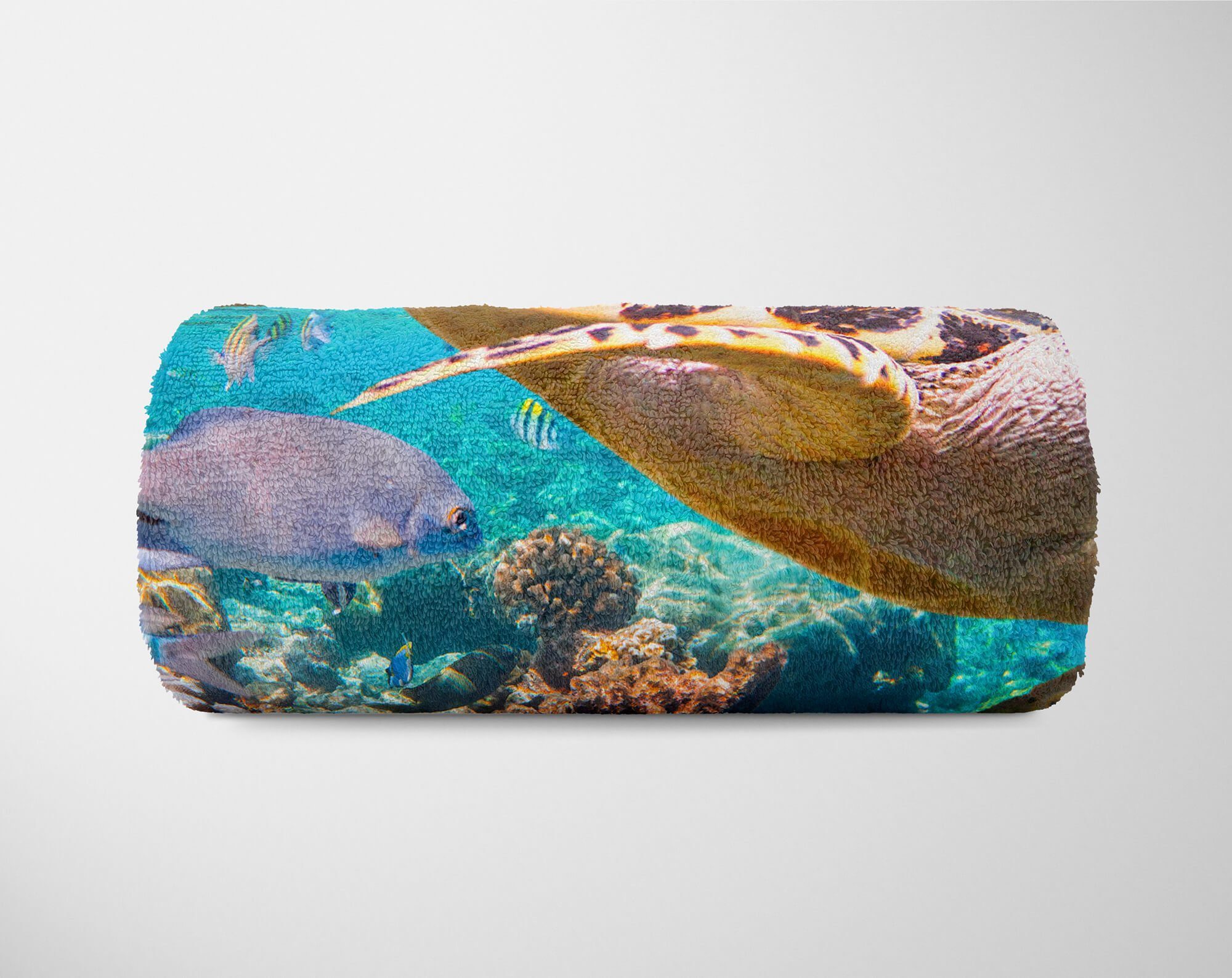 Sinus Art Handtücher Handtuch Strandhandtuch Saunatuch Kuscheldecke mit Tiermotiv Seeschildkröte Kor, Baumwolle-Polyester-Mix (1-St), Handtuch