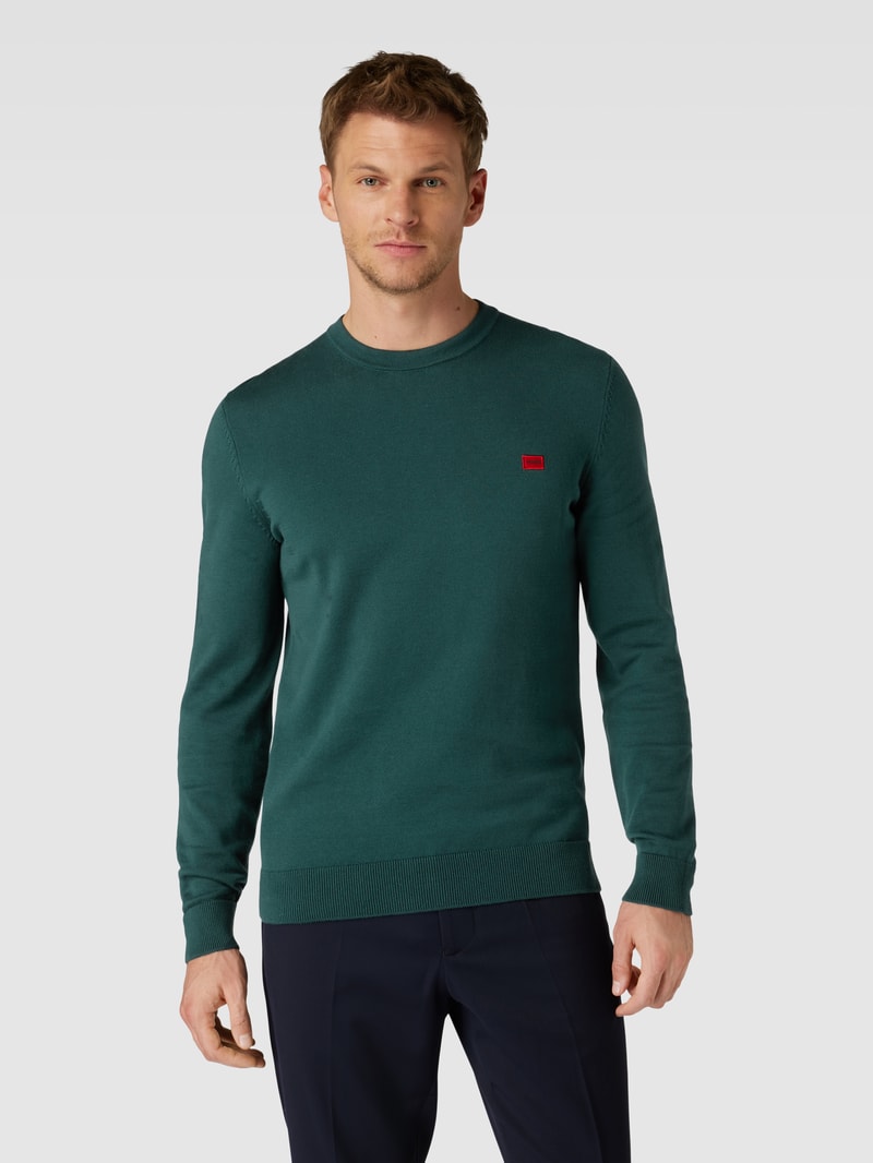 Pullover mit Label-Stitching Modell 'San Cassius' in dunkelgrün
