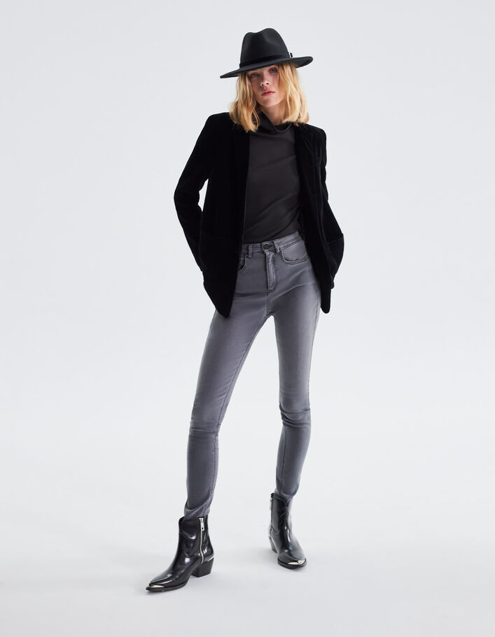 Jean slim gris taille haute clouté effet sculpt up Femme