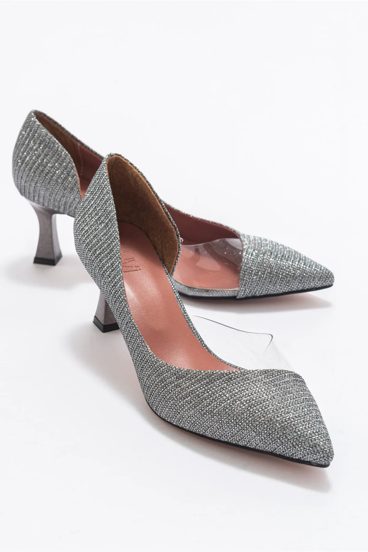LuviShoes  353 platinsilberne Damenschuhe mit Absatz