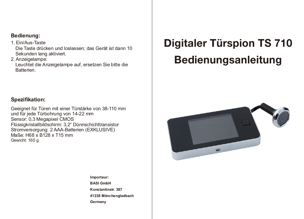 Basi Digitaler Türspion - TS 710 - champagne - für Türstärken 38-110 mm