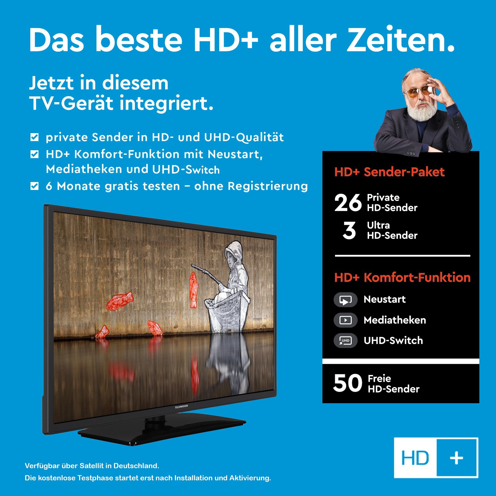 Techwood H32TS550S LCD-LED Fernseher (80 cm/32 Zoll, HD-ready, Smart TV, HDR10, Triple-Tuner - 6 Monate HD+ gratis)