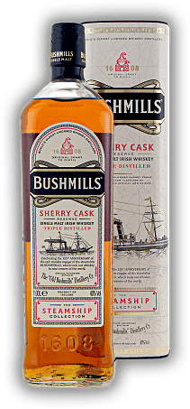 Bushmills Steamship Sherry Cask 1,0 Liter Bushmills Steamship Sherry Cask 1,0 Liter Limited Release speziell in Oloroso Sherry Butts gereift. 1	 Liter - Vol 40%