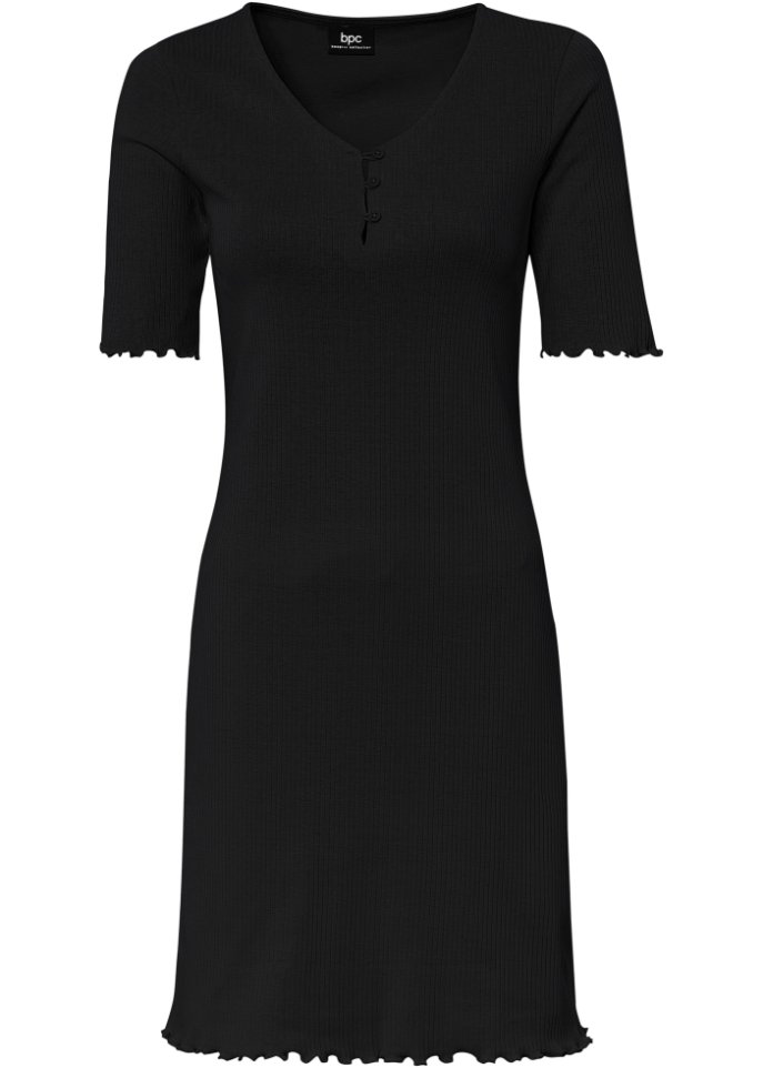 Ripp-Kleid mit Knopfleiste