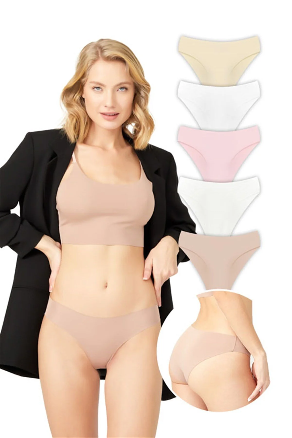 Cottonhill  Basic, abriebfeste, lasergeschnittene Damen-Bikini-Höschen im 5er-Pack