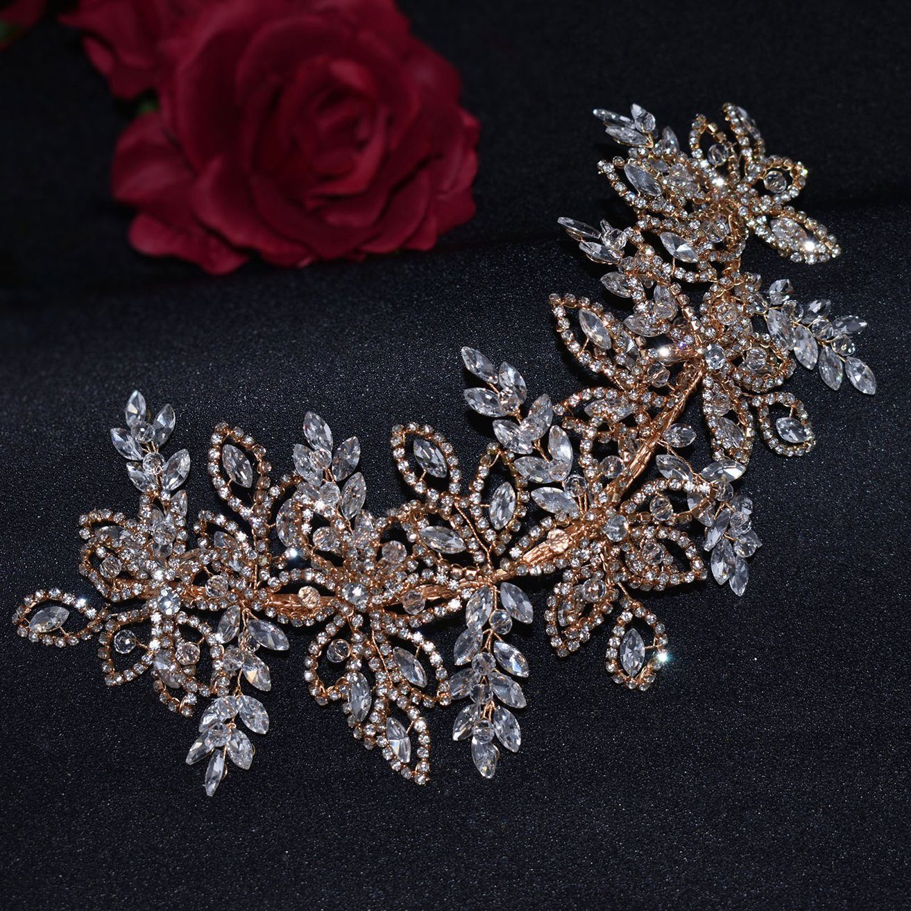 HOHEA H Haarband Goldene Haaraccessoires, Brauthaarnadeln, Kristallkrone, 1-tlg., Hochzeit Kristall Haarranke Blumenblatt Haarschmuck, Kristall-Stirnband, Hochzeits-Haarschmuck, Braut-Haarschmuck