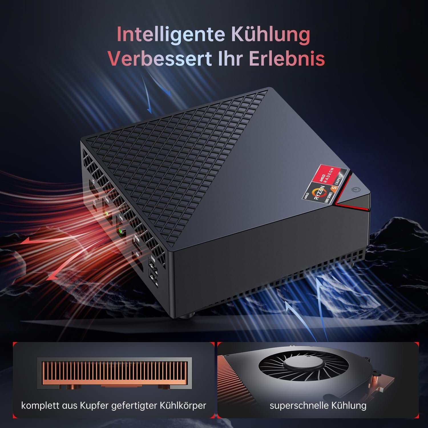 ACEMAGICIAN Mini-PC (AMD Ryzen 7 5700U, 16 GB RAM, 512 GB SSD, Mini Computer mit 4K Triple Display Typ-C Dual Ethernet WiFi 6, BT 5.2)
