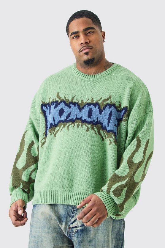 Plus Oversize Homme Pullover in Grün