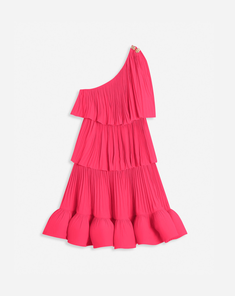 ROBE ASYMÉTRIQUE AVEC VOLANTS EN CHARMEUSE