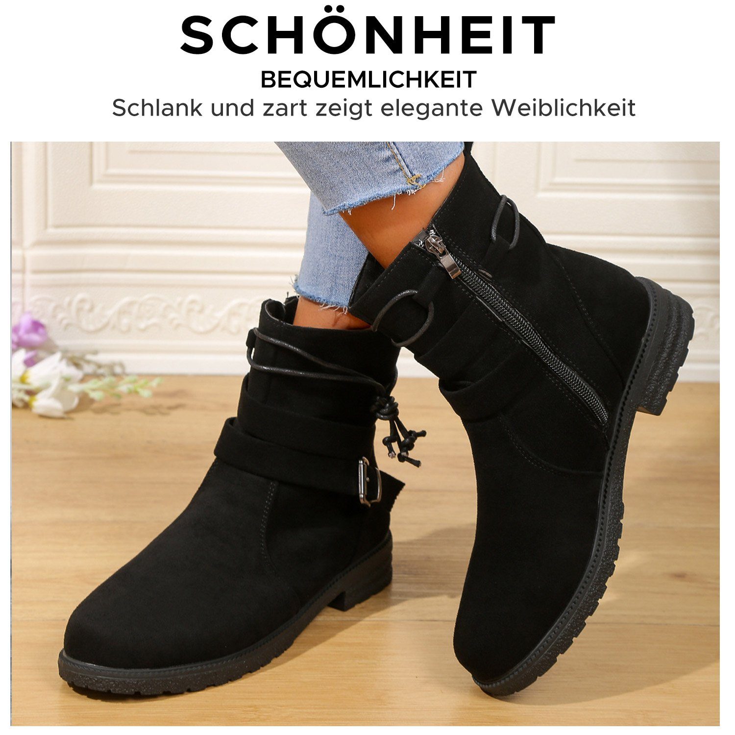 Daisred Damen Winterstiefel Booten Freizeit Flache Stiefelette Boots Stiefel
