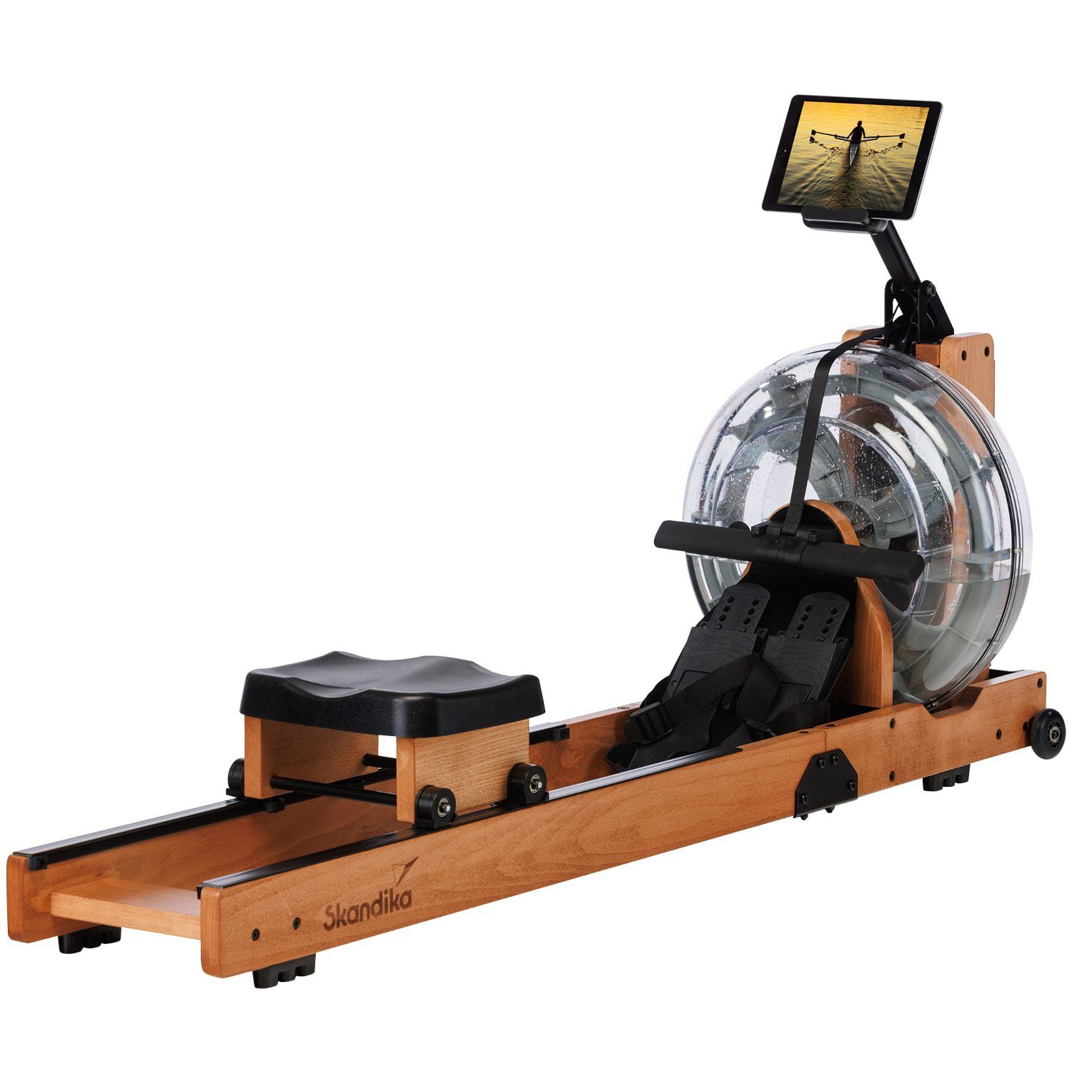 Skandika Rudergerät Lykke Wasserrudergerät, 90° Tank, Holz Rudergerät, Kinomap App kompatibel, massives Buchenholz
