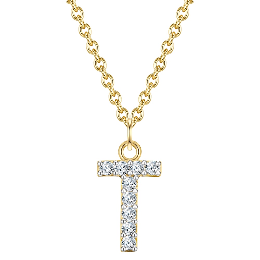 Glanzstücke München Collier en argent Lettre T Argent sterling Oxyde de zirconium (CZ) en Or jaune collier