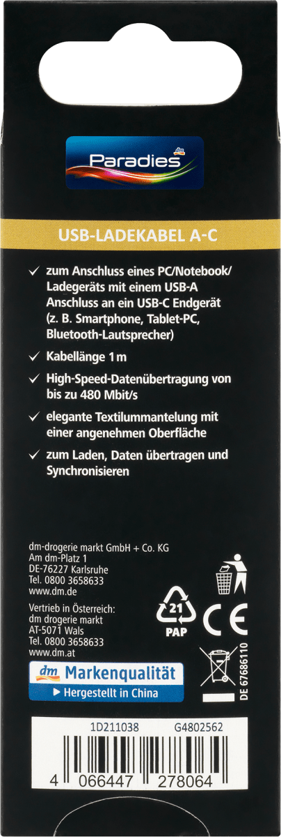 USB Ladekabel USB-A auf USB-C, 1 St