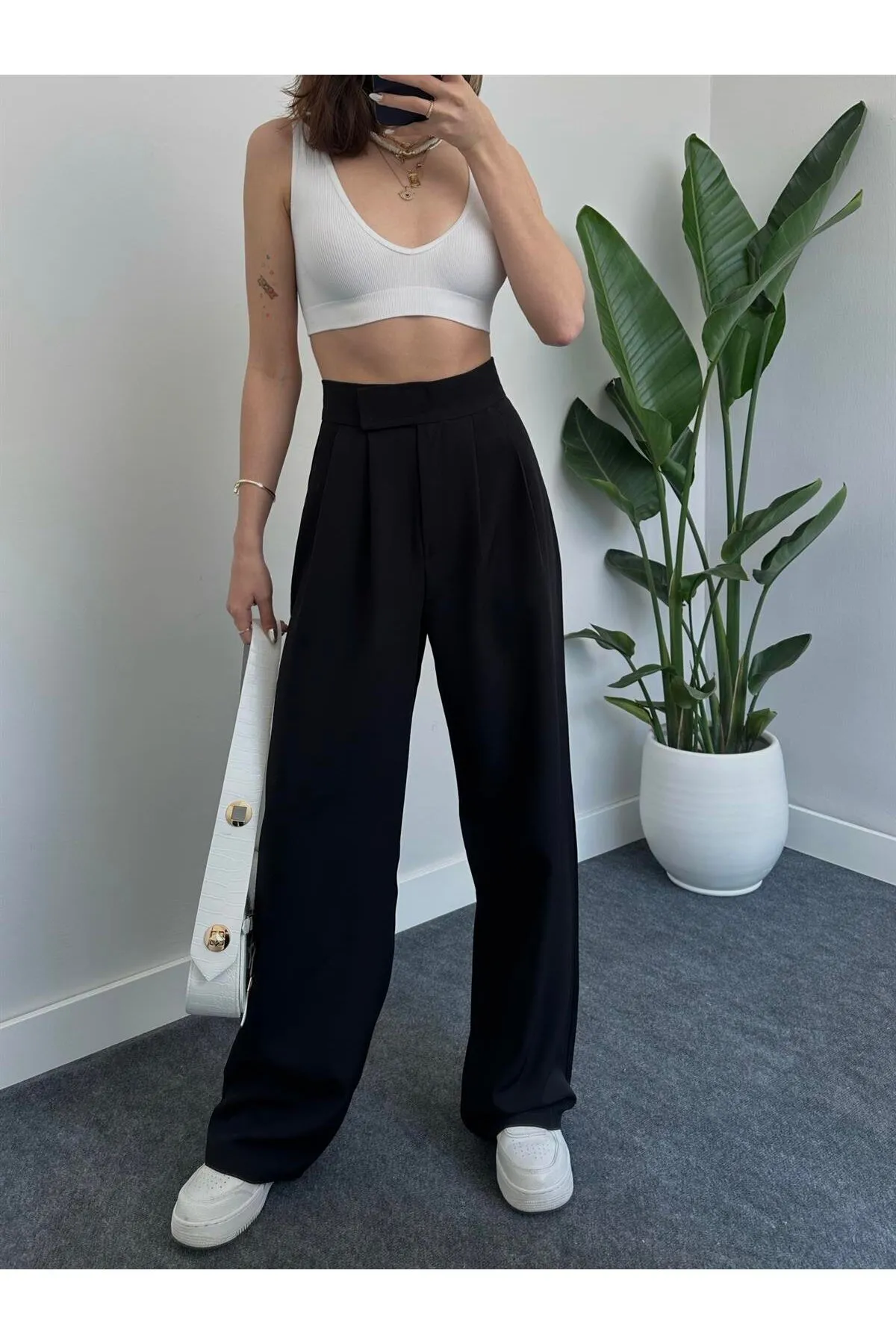 My Blog  Schwarze Redkit Palazzo-Hose mit Klettverschluss für Damen
