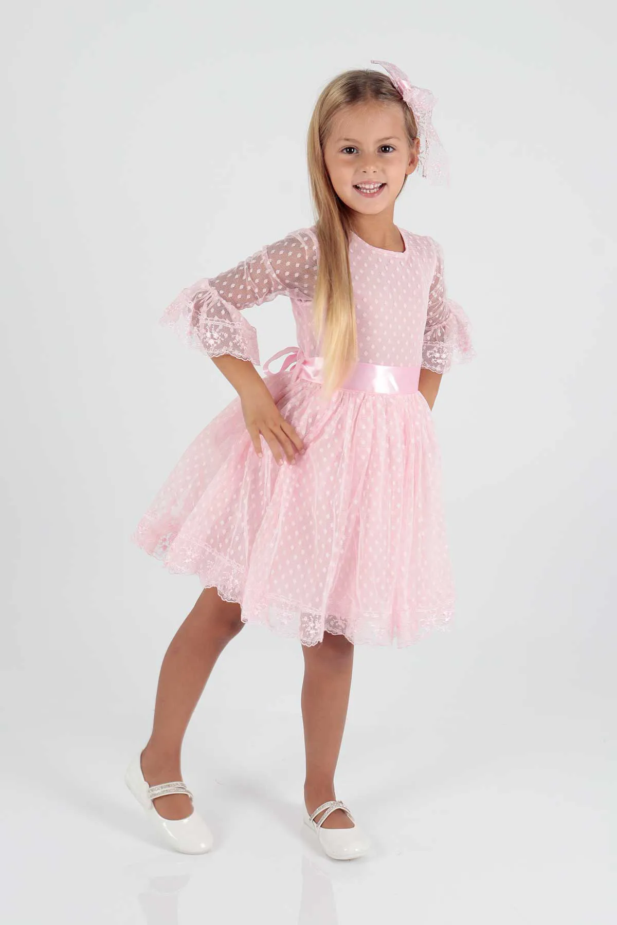 AHENGİM  Trendiges Abendkleid für Mädchen mit Schnalle und Tüllspitze Ak2209