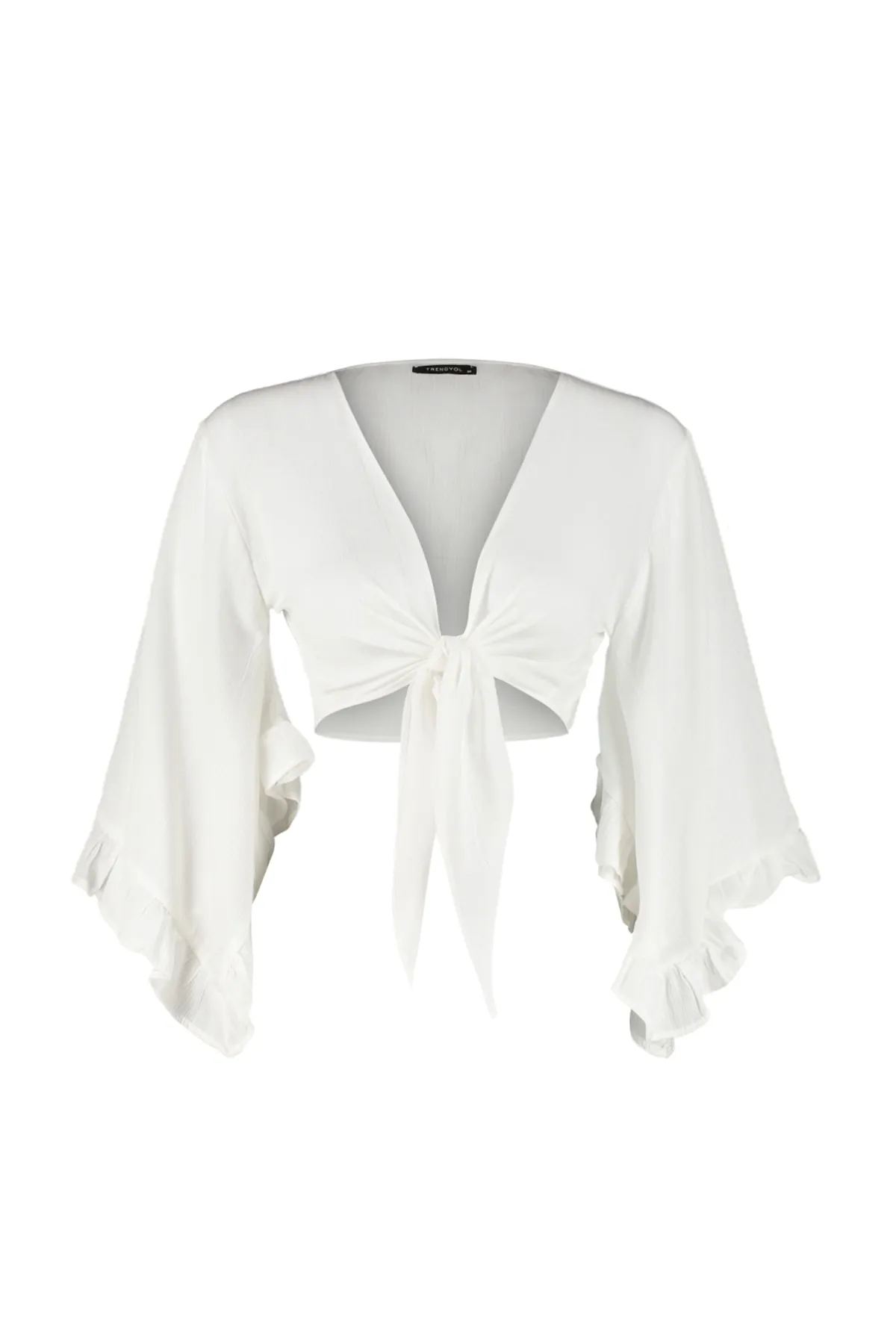 Trendyol Collection  Ecrufarbene Crop-Bluse mit gewebtem Volant TBESS19BB0095