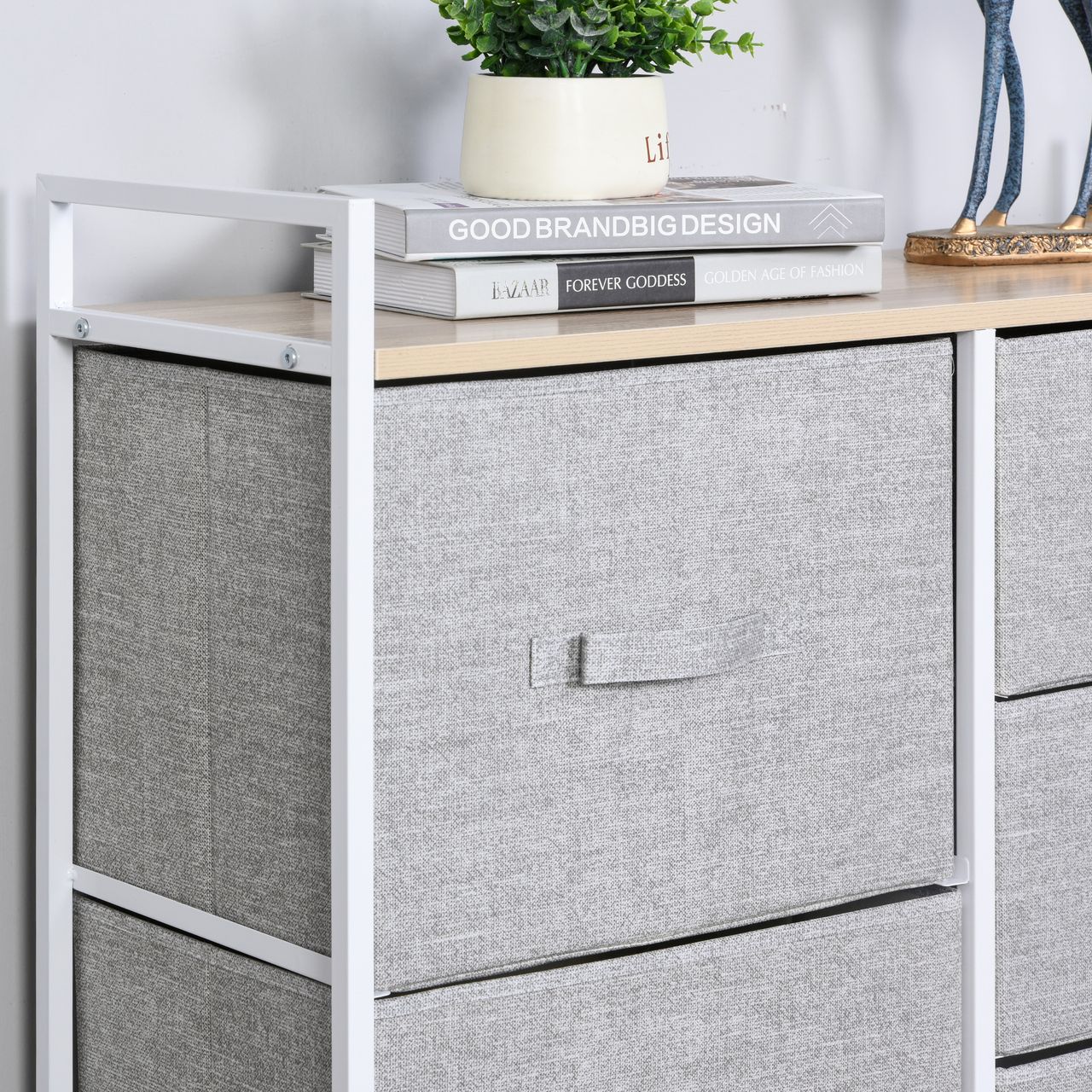 HOMCOM Schubladenschrank, Aufbewahrungsschrank, Stoffkommode mit 5 Stoffschubladen, Stoff  Holz  Metallrahmen, Grau, 83 x 29 x 77 cm