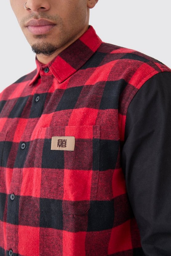 Gespleißtes karietes Oversize Twill-Overshirt