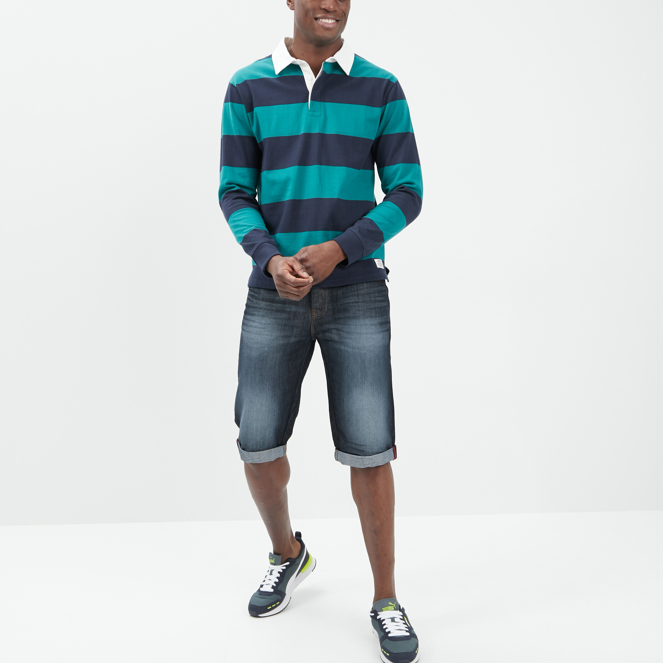 Polo manches longues vert menthe homme | La Halle