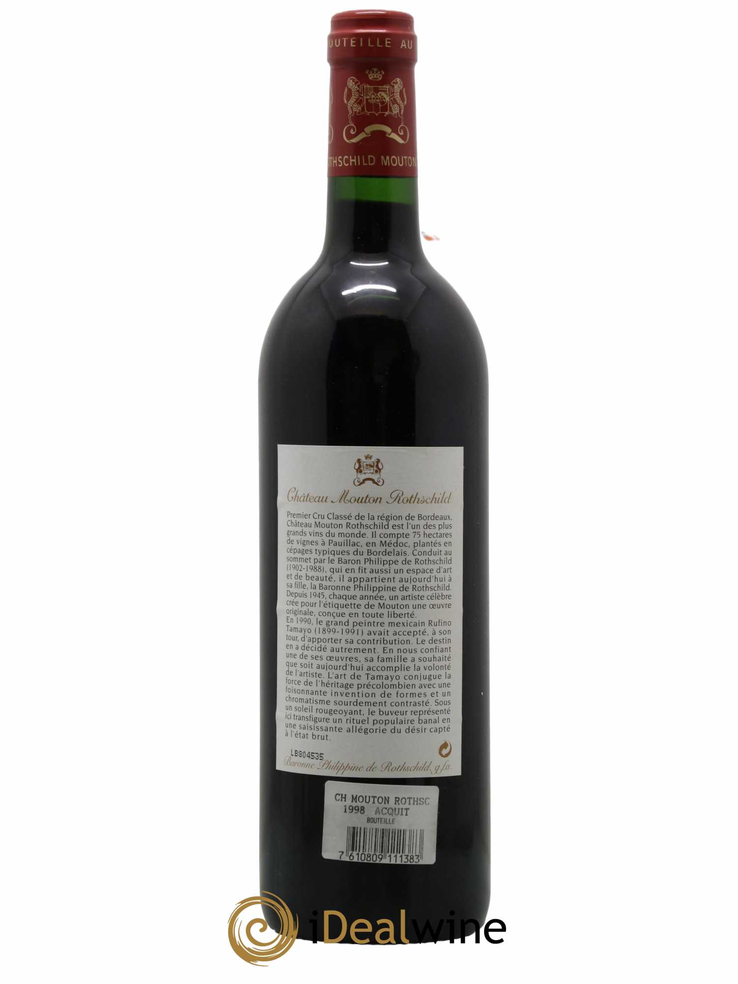 Château Mouton Rothschild 1er Grand Cru Classé  1998 - Lot de 1 Bouteille