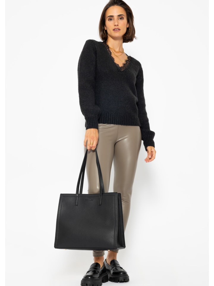 SASSYCLASSY Strickpullover mit Spitzendetail am Ausschnitt. in Schwarz günstig kaufen