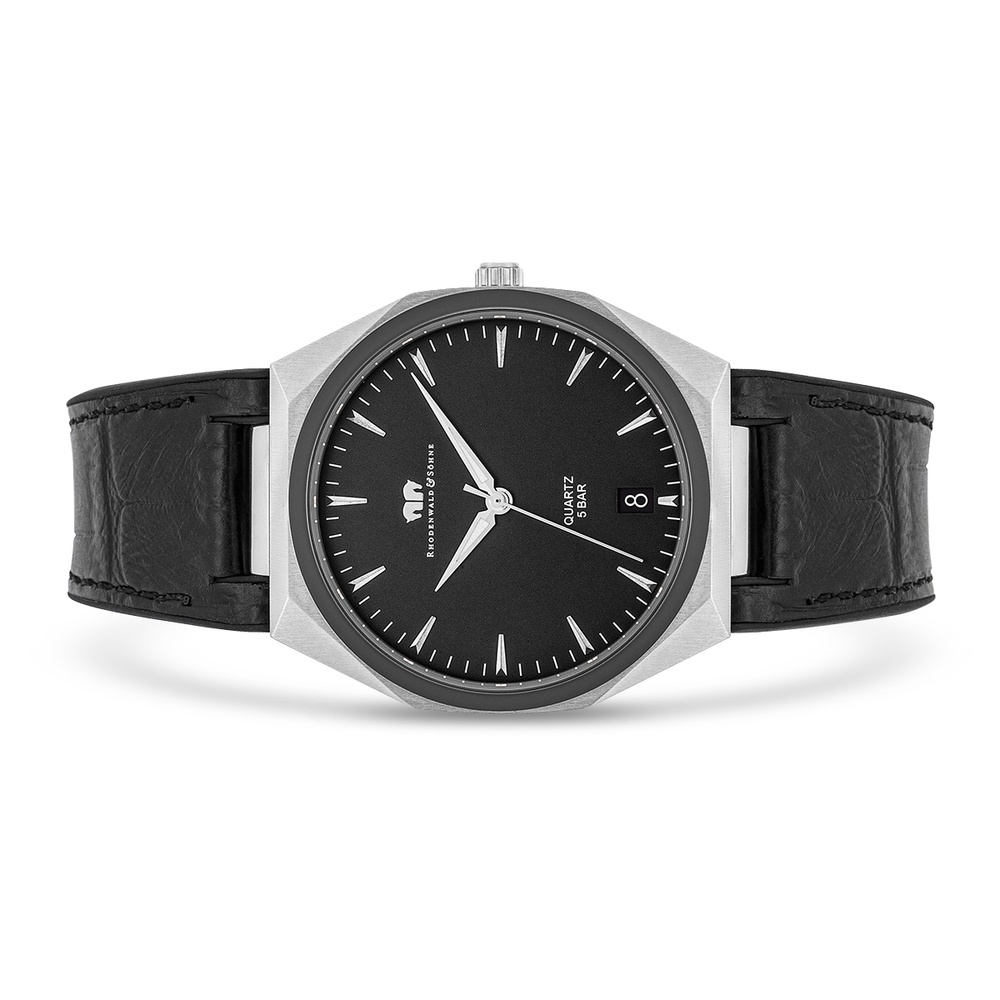 Rhodenwald & Söhne Montre à quartz Cooledge en Argent Cuir véritable/silicone en Noir Montre