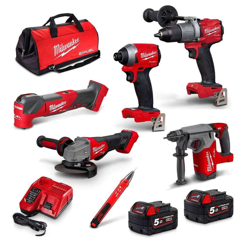 Kit Combinado MILWAUKEE FUEL™ 18V com 6 Peças: 2 x 5,0 Ah M18FPP6G2-502B