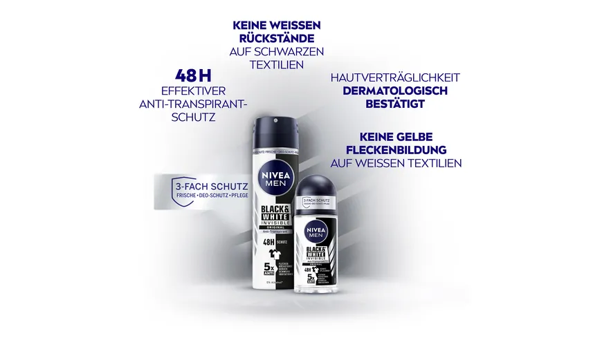 NIVEA MEN Deo Roll-On Black+White Invisible Original Anti-Transpirant 50 ml