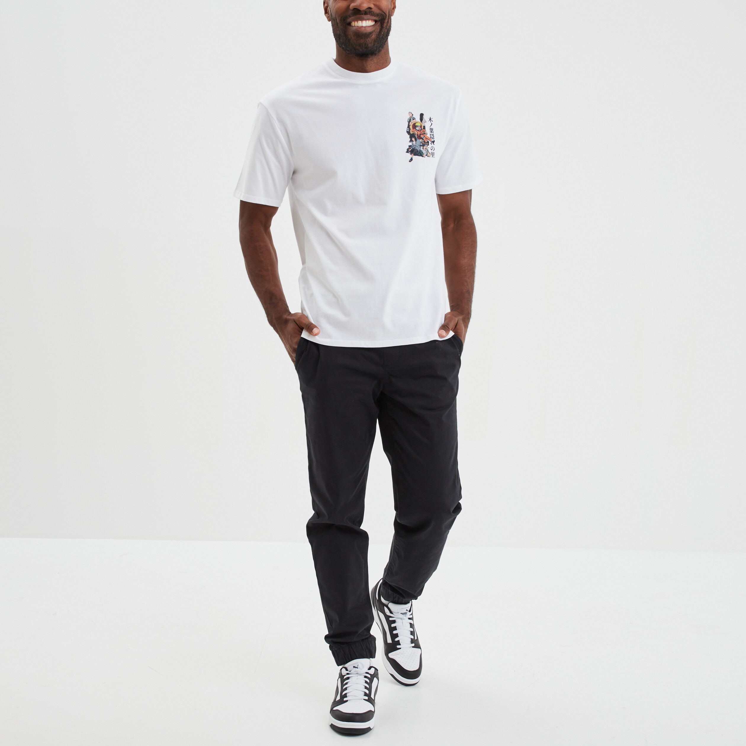T-shirt col rond manches courtes Naruto blanc homme | La Halle