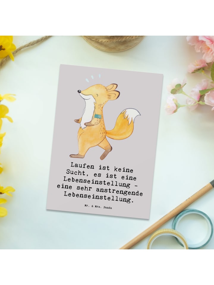 Mr. & Mrs. Panda Postkarte Laufen Lebensstil mit Spruch in Grau Pastell günstig kaufen onesize