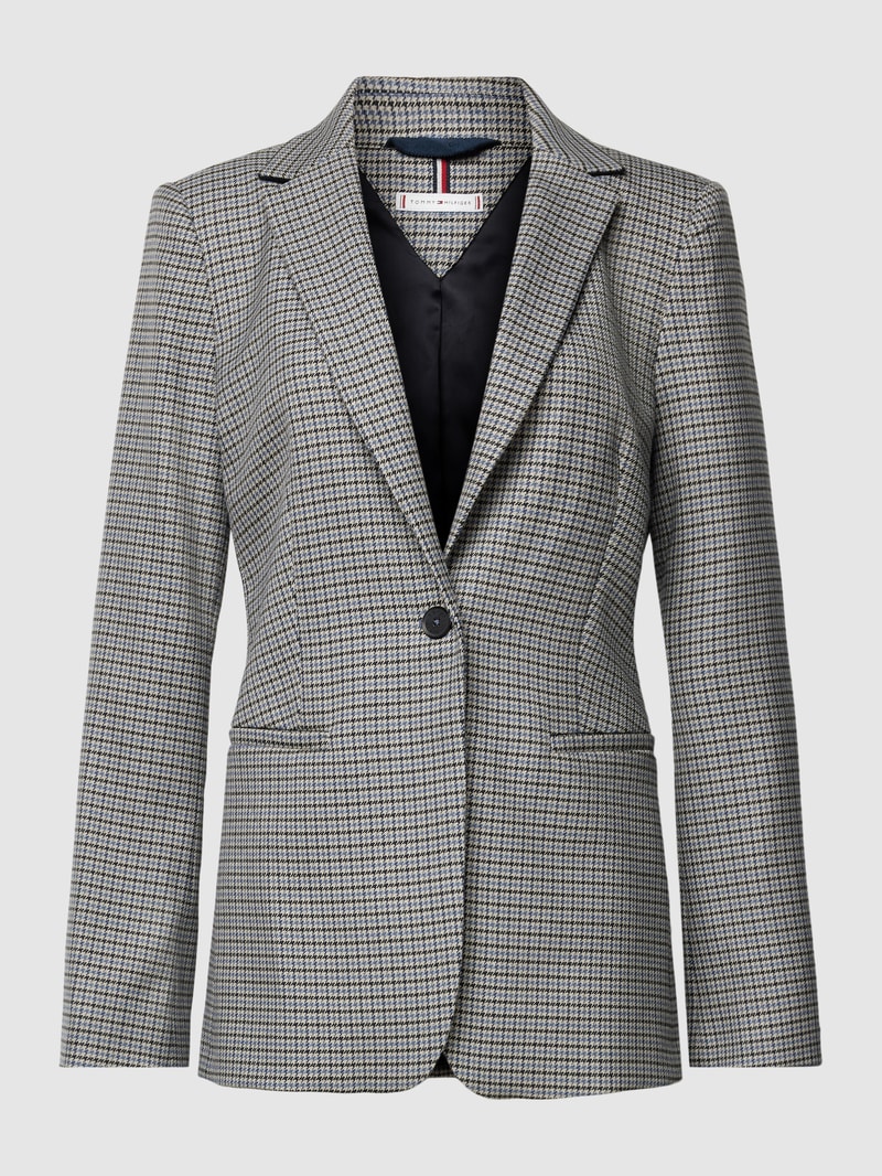 Blazer mit Hahnentrittmuster und Reverskragen in mittelgrau