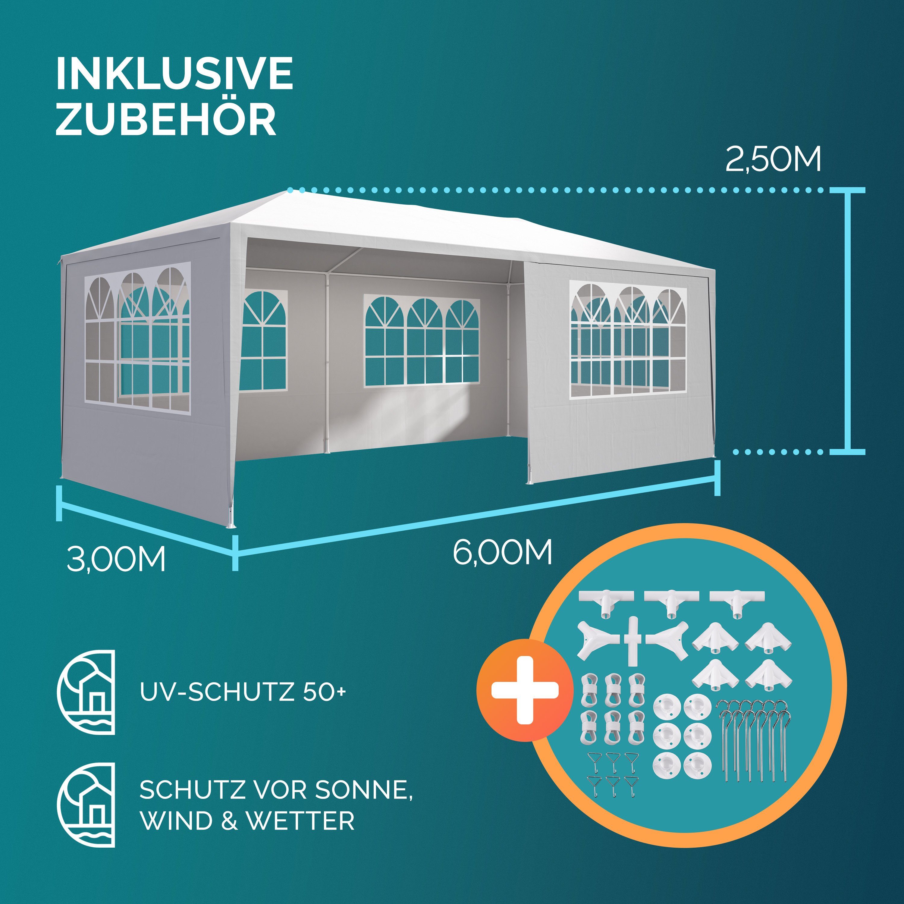 Casaria Partyzelt Rimini, anthrazit 3x6m UV-Schutz 18m² Wasserabweisend 6 Seitenteile Pavillon
