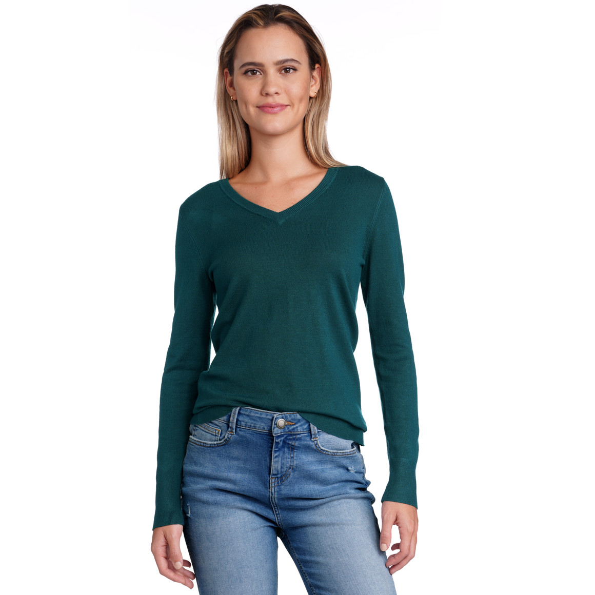 Damen Feinstrickpullover mit V-Ausschnitt