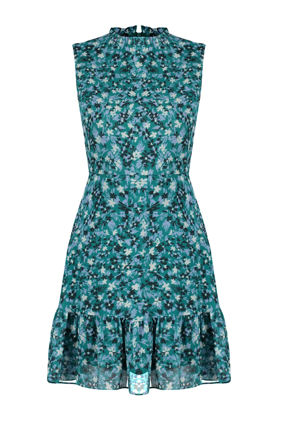 Trendyol Collection  Dunkelgrünes Mini-Rüschen-Webkleid TWOSS20EL0681