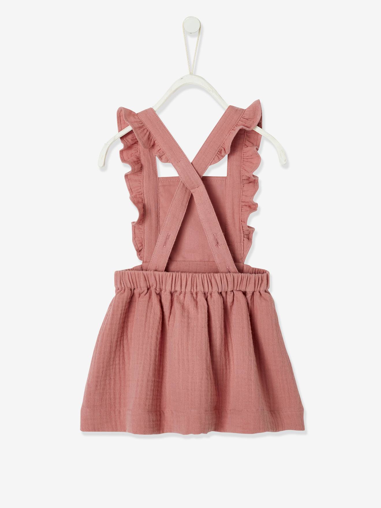 Robe-salopette en gaze de coton bébé caramel