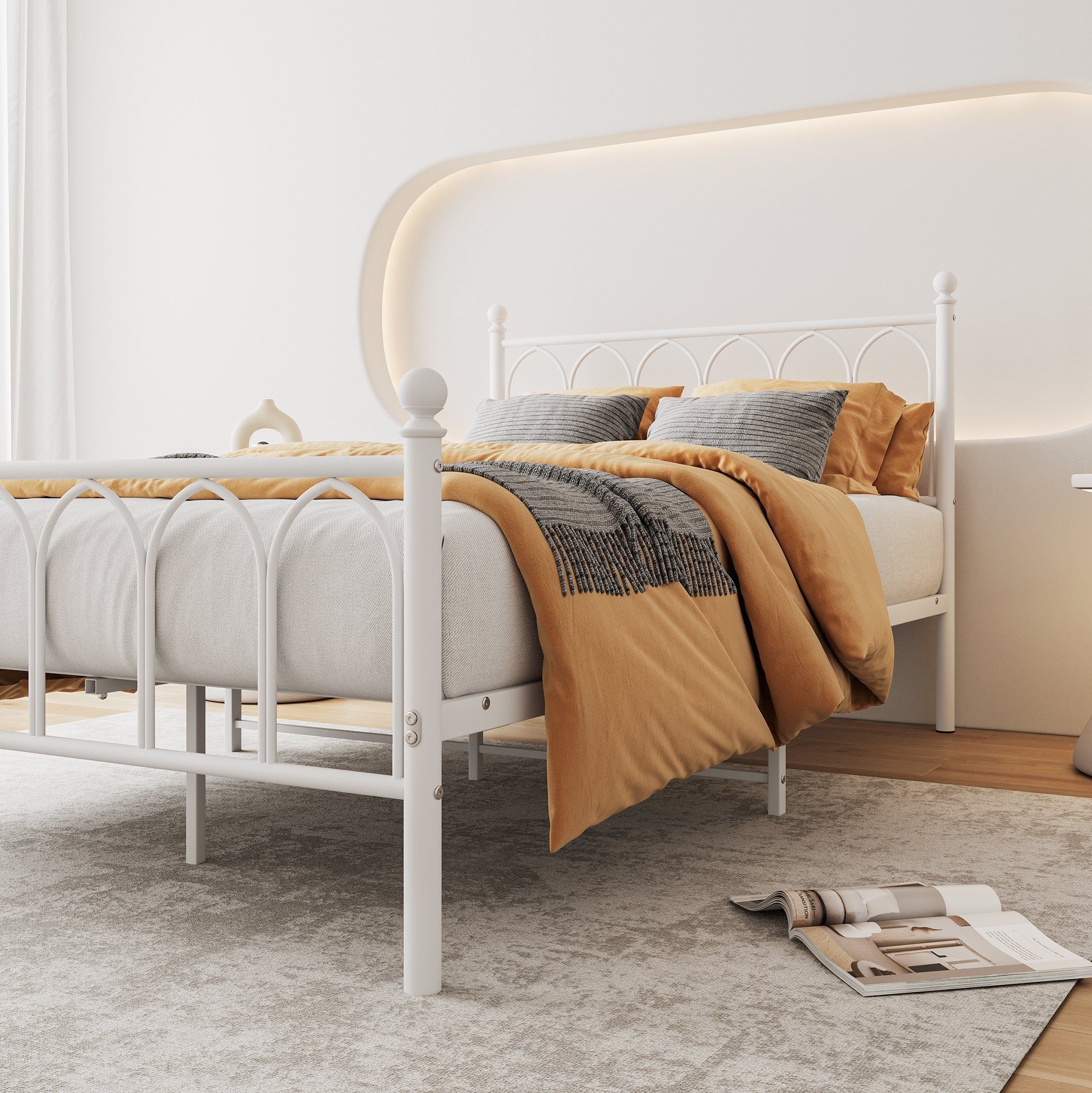 OKWISH Metallbett Metallbett Einzelbett Jugendzimmer mit Lattenrost ohne Martatze, 120 x 200 cm, Weiß