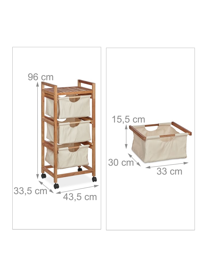 relaxdays Badregal mit Wäschekorb in Natur/ Beige - (B)43,5 x (H)96 x (T)33,5 cm günstig kaufen onesize
