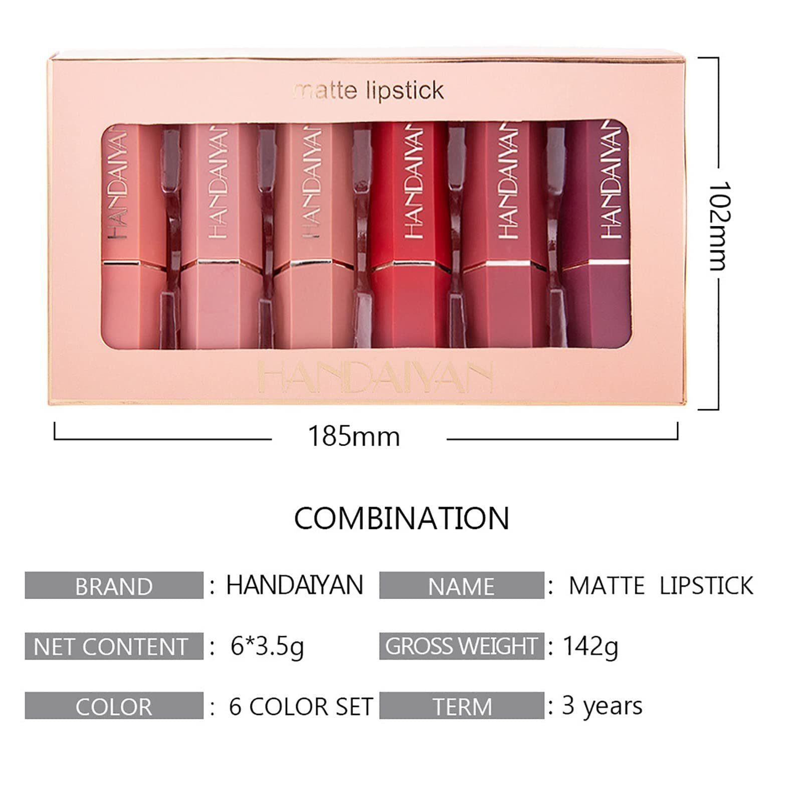 POCHUMIDUU Lippenstift-Set 6 Stück Lippenstiftset Wasserdichte Langlebige Lippenstift, 6-tlg., Antihaft-Tasse