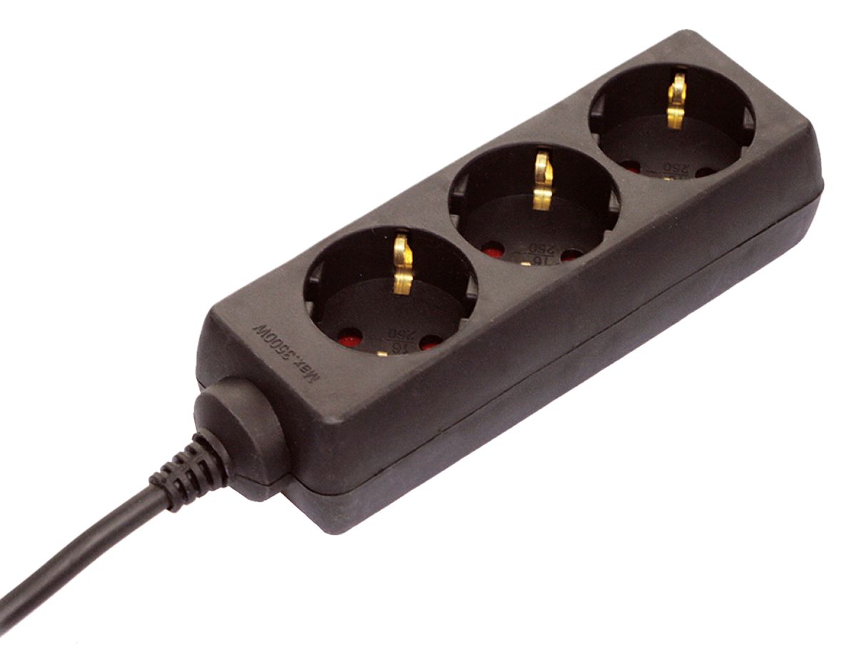 Schwabe 11332 Power strip 3x earthed black cable 3m