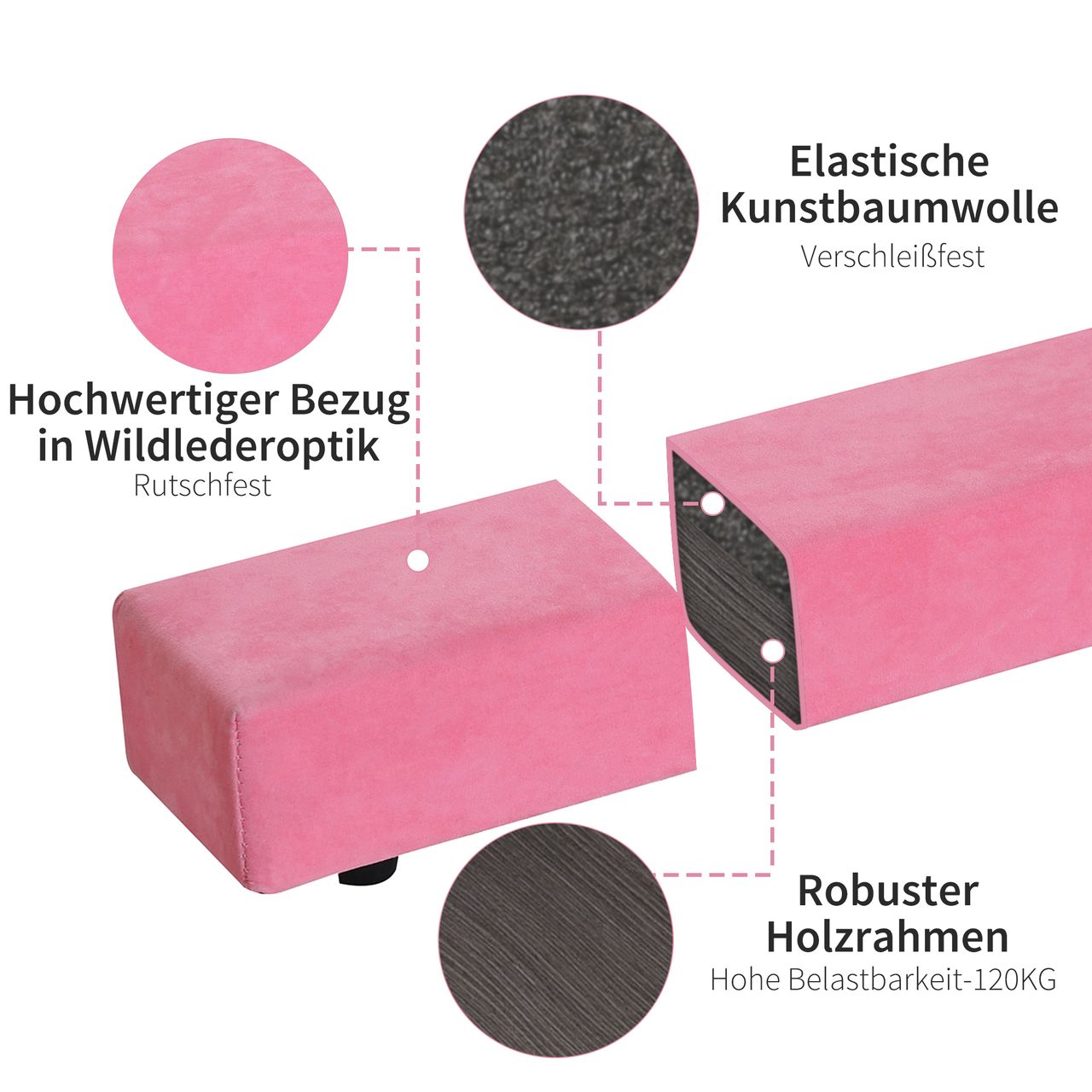HOMCOM 210 cm Schwebebalken Turnbalken Indoor Outdoor Balance Beam Klappbarer Turnbalken Balance Balken Balancierbalken bis 120 kg Rosa