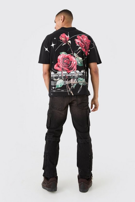 Oversize T-Shirt mit Rosen-Print