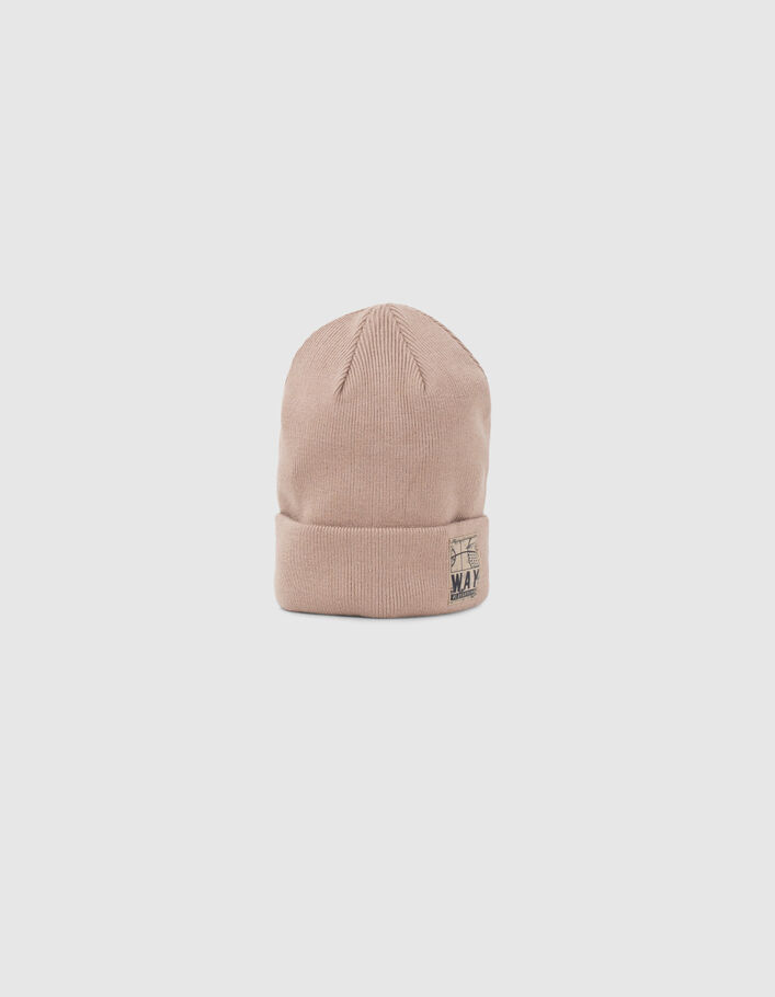 Bonnet beige tricot étiquette basketball garçon