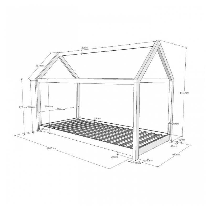 Lit cabane 90x200cm