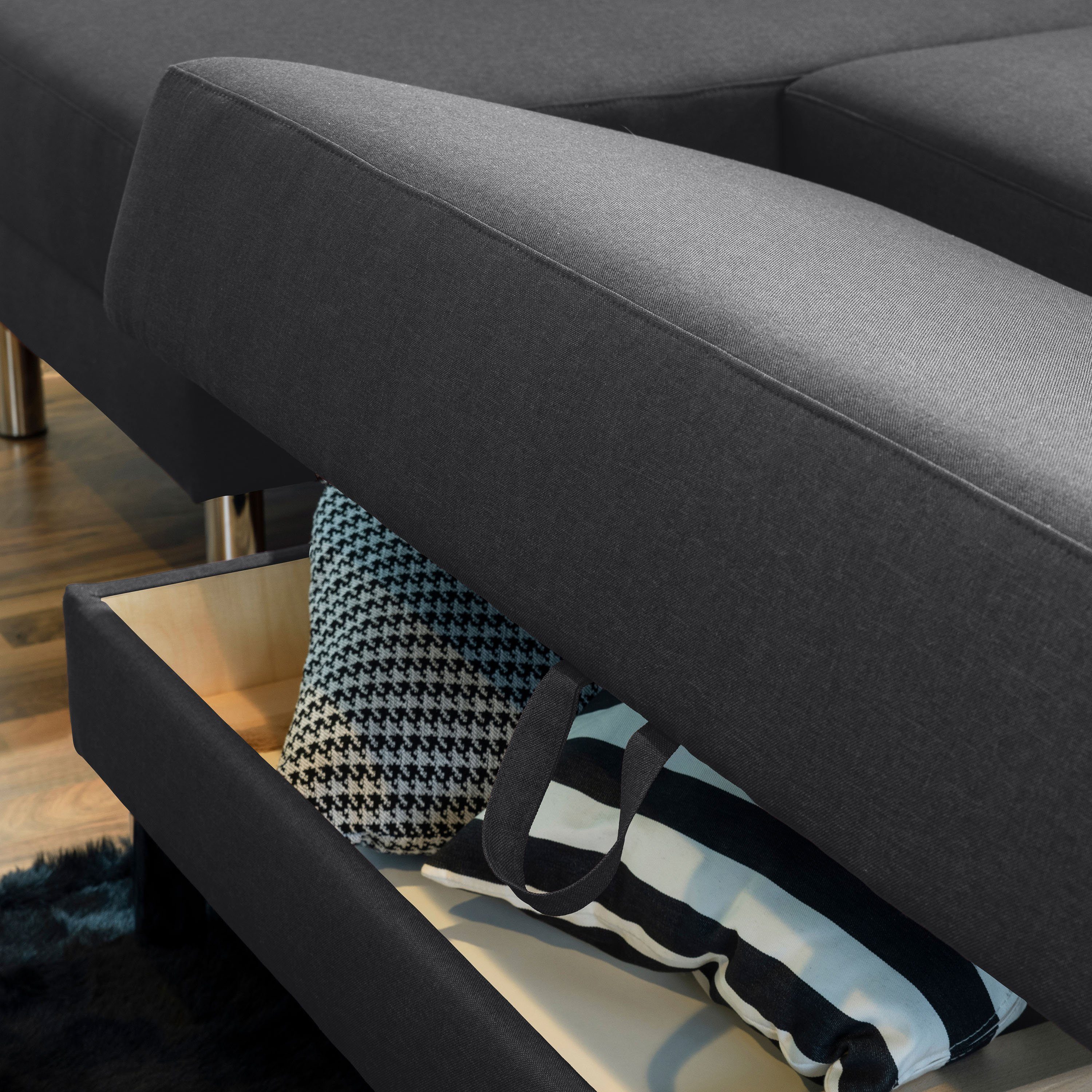 Max Winzer® Loungesofa Just Fashion Funktionssofa Flachgewebe graphit, 1 Stück, Made in Germany