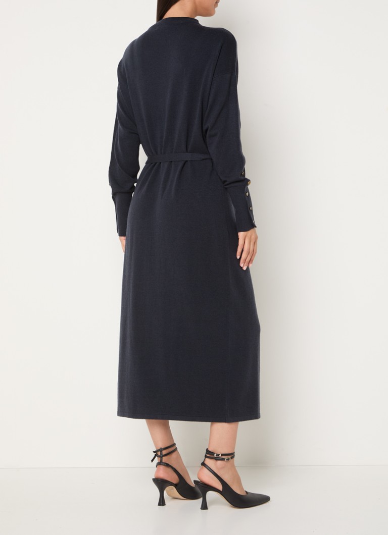 Abito midi color espresso in maglia di pregiato misto lana con cintura da annodare