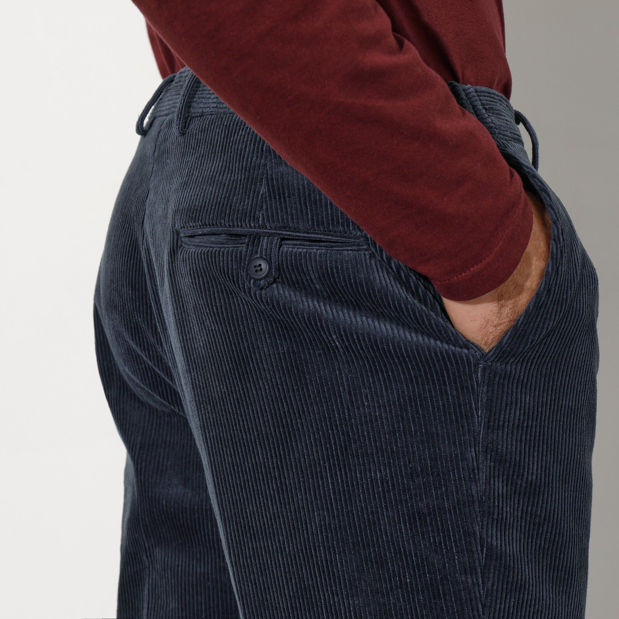 Pantalon velours taille élastiquée à pinces
