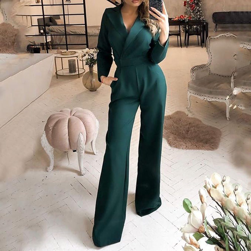Zeaicos Jumpsuit Damen Hochzeit Lang Overall einfarbig V-Ausschnitt