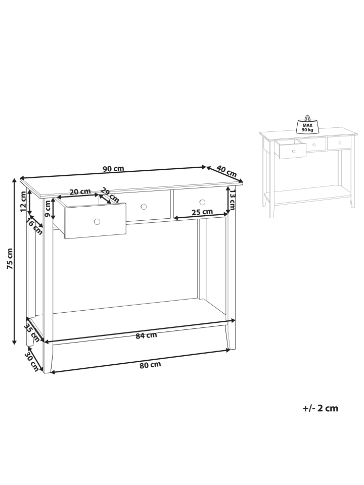 Beliani Konsolentisch GALVA in Weiß - (W) 90 x (H) 75 x (L) 40 cm günstig kaufen onesize